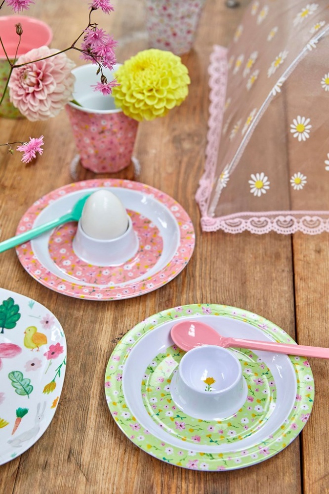Melamine Egg Cup Green Flower Print Rice DK